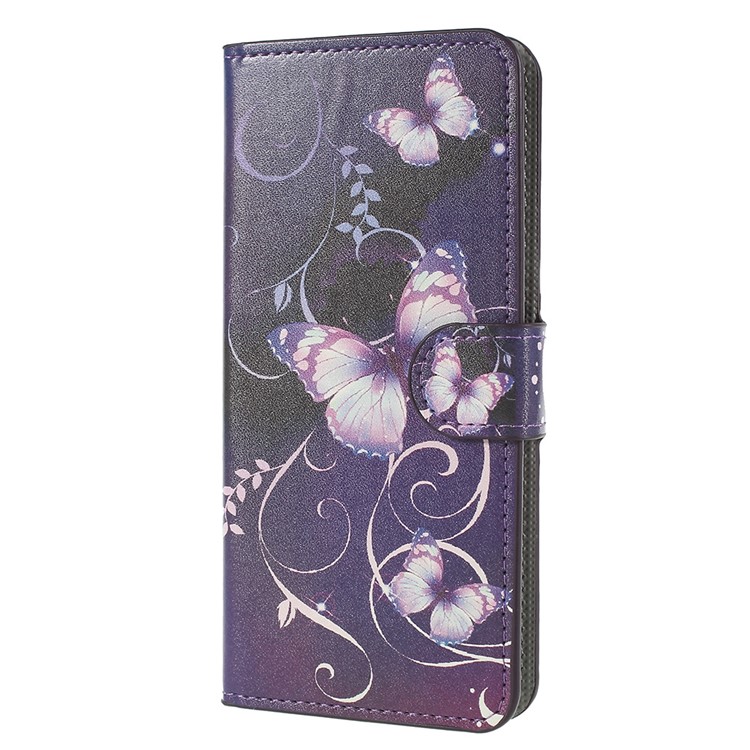 Pattern Printing Stand Leather Wallet Mobile Shell for Huawei P Smart / Enjoy 7S - Purple Butterflies-2