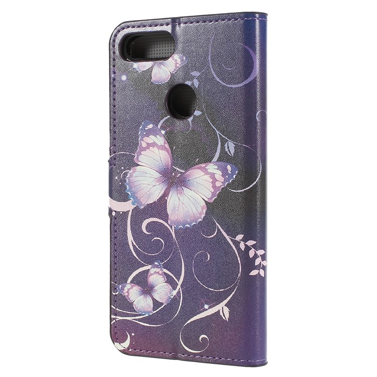 Pattern Printing Stand Leather Wallet Mobile Shell for Huawei P Smart / Enjoy 7S - Purple Butterflies-3