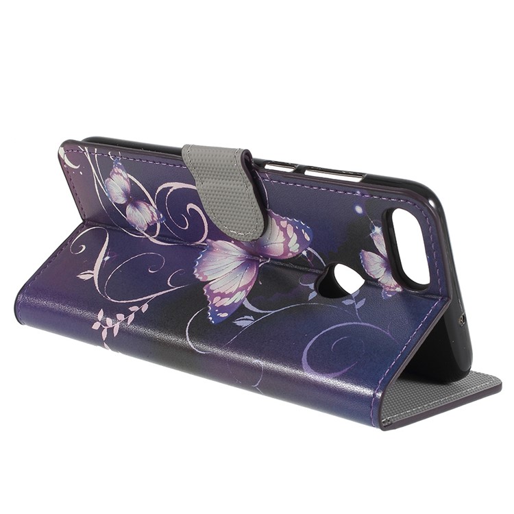 Pattern Printing Stand Leather Wallet Mobile Shell for Huawei P Smart / Enjoy 7S - Purple Butterflies-5