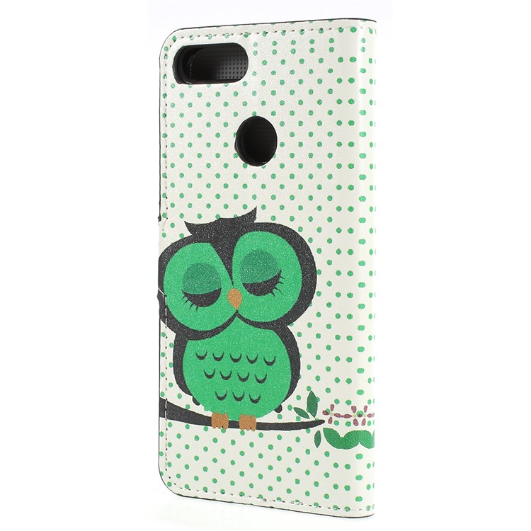 Pattern Printing Wallet Leather Protection Phone Casing for Huawei P Smart / Enjoy 7S - Sleeping Owl on the Branch-3