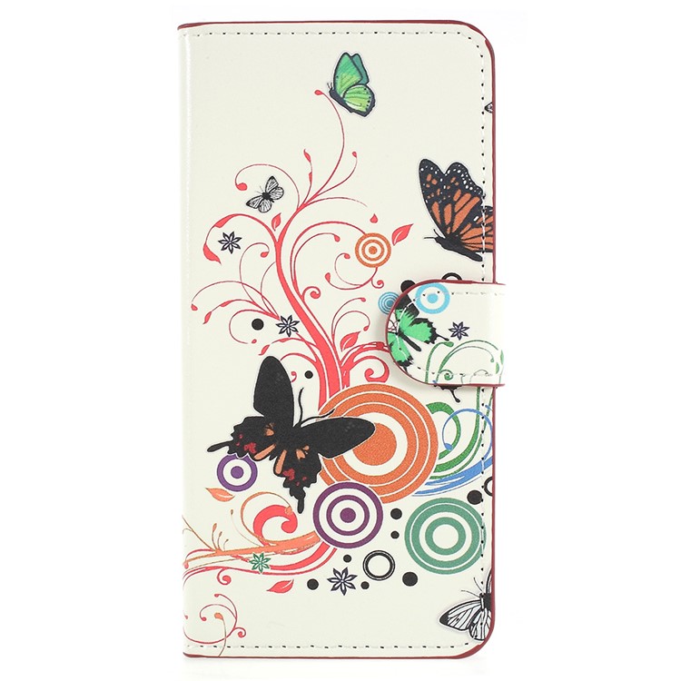 Pattern Printing Card Holder Leather Mobile Phone Casing for Huawei P Smart / Enjoy 7S - Butterfly Circles-1