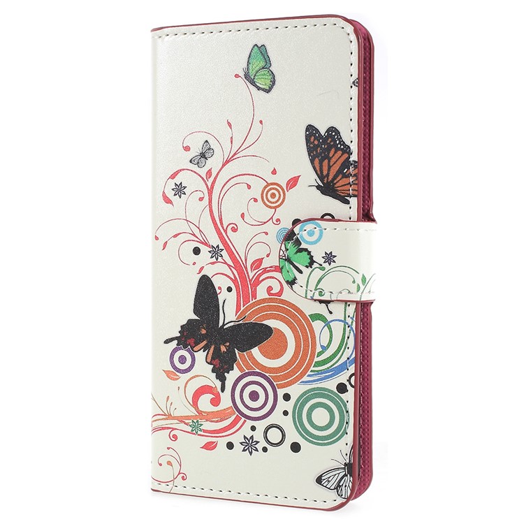 Pattern Printing Card Holder Leather Mobile Phone Casing for Huawei P Smart / Enjoy 7S - Butterfly Circles-2