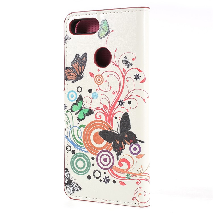 Pattern Printing Card Holder Leather Mobile Phone Casing for Huawei P Smart / Enjoy 7S - Butterfly Circles-3