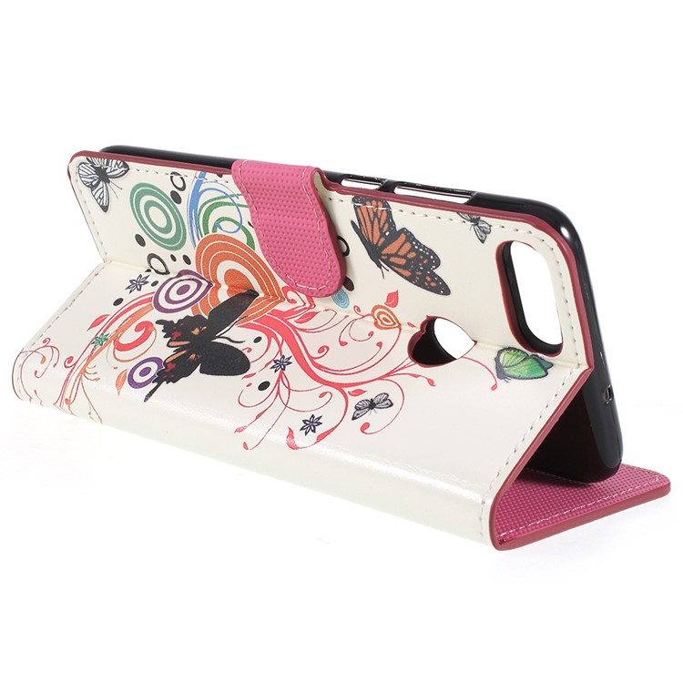 Pattern Printing Card Holder Leather Mobile Phone Casing for Huawei P Smart / Enjoy 7S - Butterfly Circles-5