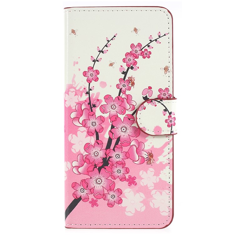 Pattern Printing Stand Leather Magnetic Wallet Cover Shell for Huawei P Smart / Enjoy 7S - Plum Blossom-1