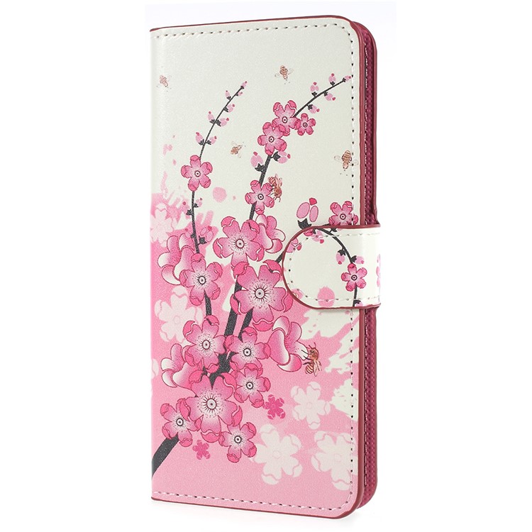 Pattern Printing Stand Leather Magnetic Wallet Cover Shell for Huawei P Smart / Enjoy 7S - Plum Blossom-2