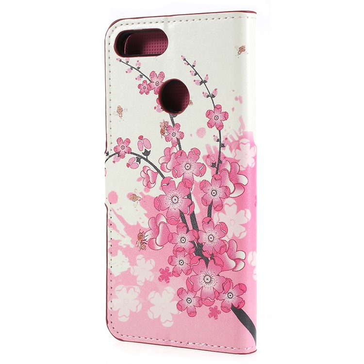 Pattern Printing Stand Leather Magnetic Wallet Cover Shell for Huawei P Smart / Enjoy 7S - Plum Blossom-3