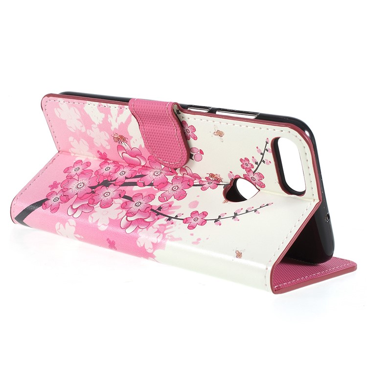 Pattern Printing Stand Leather Magnetic Wallet Cover Shell for Huawei P Smart / Enjoy 7S - Plum Blossom-5