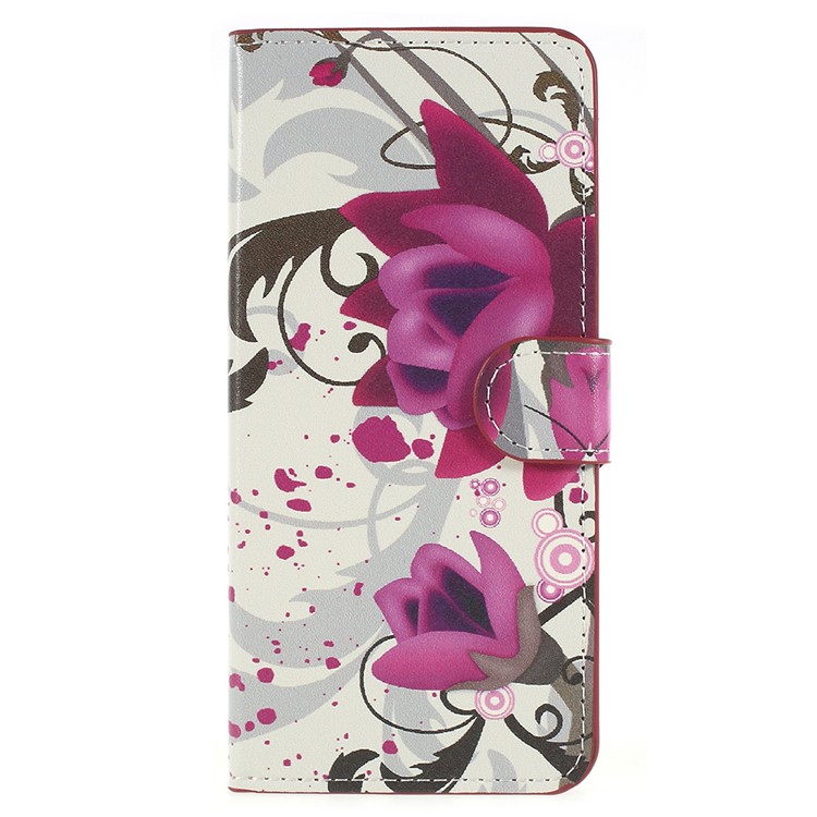 Pattern Printing Folio Flip PU Leather Mobile Phone Cover Shell for Huawei P Smart / Enjoy 7S - Kapok Flower-1