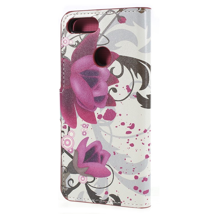 Pattern Printing Folio Flip PU Leather Mobile Phone Cover Shell for Huawei P Smart / Enjoy 7S - Kapok Flower-3