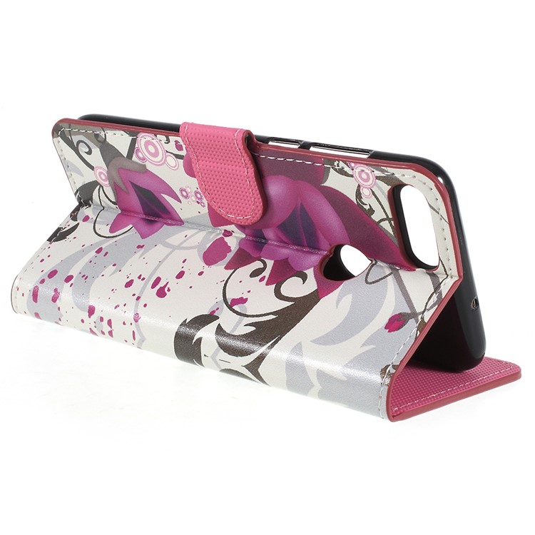 Pattern Printing Folio Flip PU Leather Mobile Phone Cover Shell for Huawei P Smart / Enjoy 7S - Kapok Flower-5