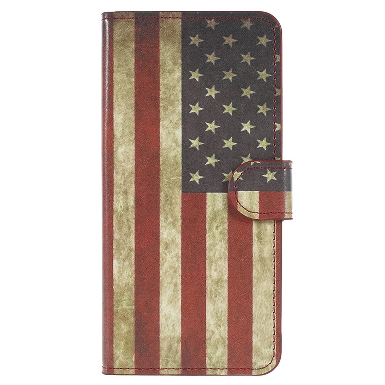 For Huawei P Smart / Enjoy 7S Pattern Printing Leather Card Holder Stand Case Shell - Vintage US Flag-1