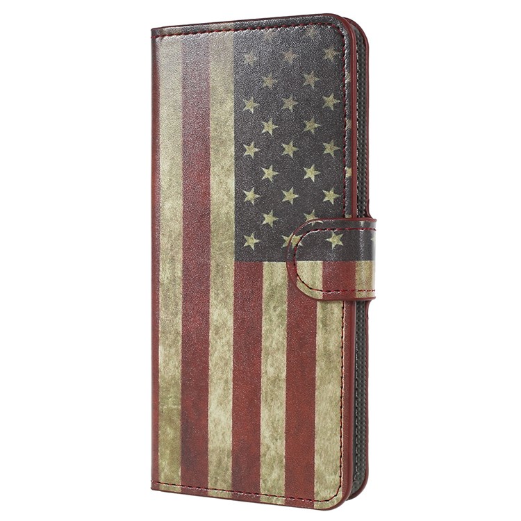 For Huawei P Smart / Enjoy 7S Pattern Printing Leather Card Holder Stand Case Shell - Vintage US Flag-2