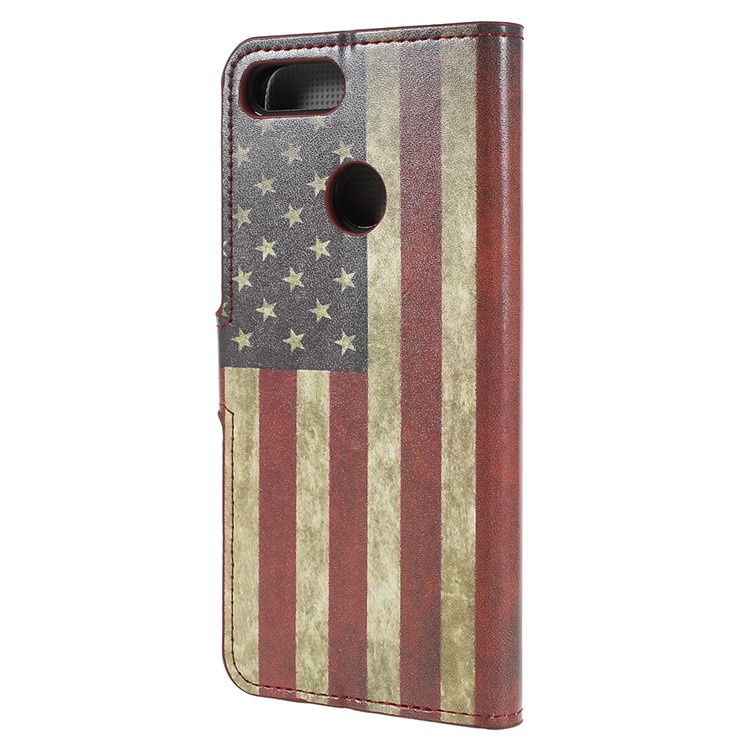 For Huawei P Smart / Enjoy 7S Pattern Printing Leather Card Holder Stand Case Shell - Vintage US Flag-3