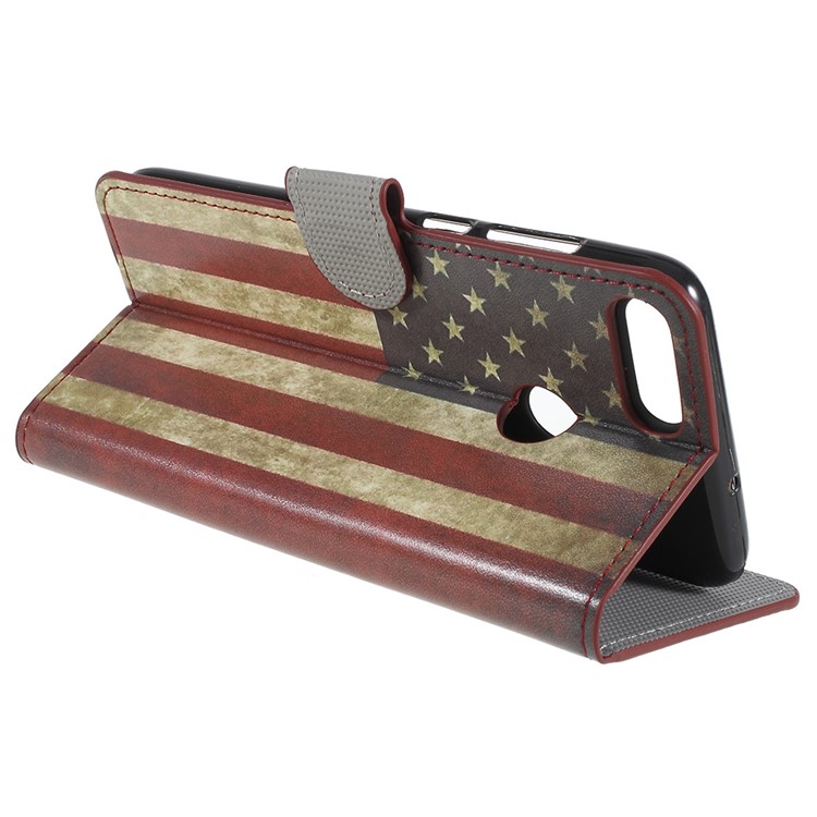 For Huawei P Smart / Enjoy 7S Pattern Printing Leather Card Holder Stand Case Shell - Vintage US Flag-5