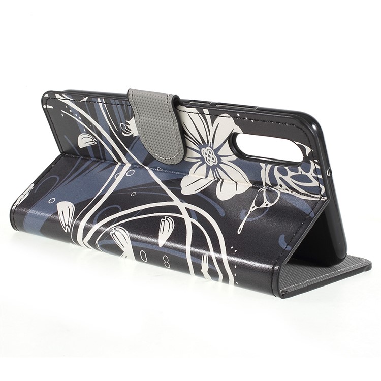 Pattern Printing PU Leather Wallet Stand Case for Huawei P20 - Elegant Flowers-5
