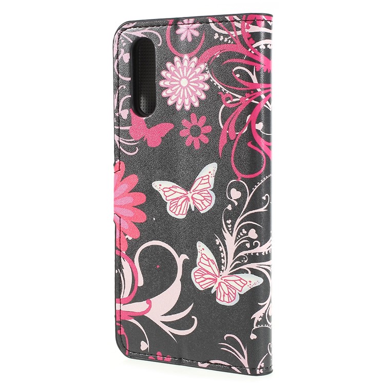 Pattern Printing PU Leather Wallet Cover with Stand for Huawei P20 - Butterflies and Flowers-3