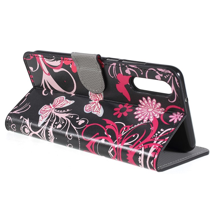 Pattern Printing PU Leather Wallet Cover with Stand for Huawei P20 - Butterflies and Flowers-5
