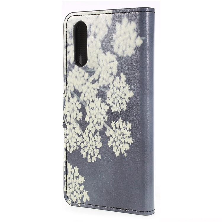 Pattern Printing Stand Leather Wallet Phone Case for Huawei P20 - White Flowers-3