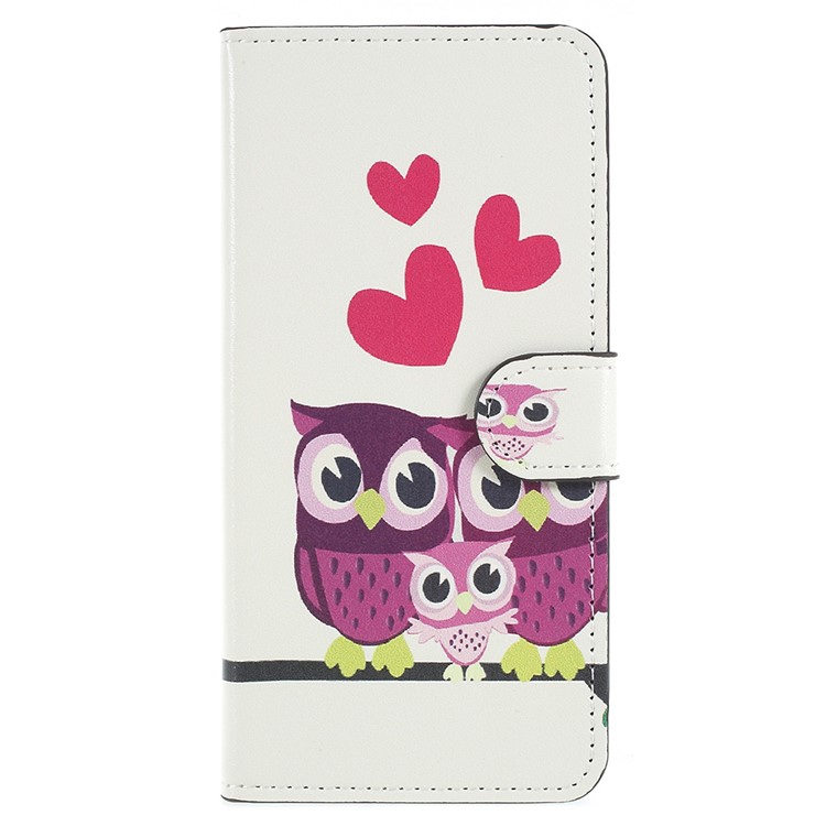 Pattern Printing Wallet Stand Leather Phone Casing for Huawei P20 - Sweet Owl Family-1