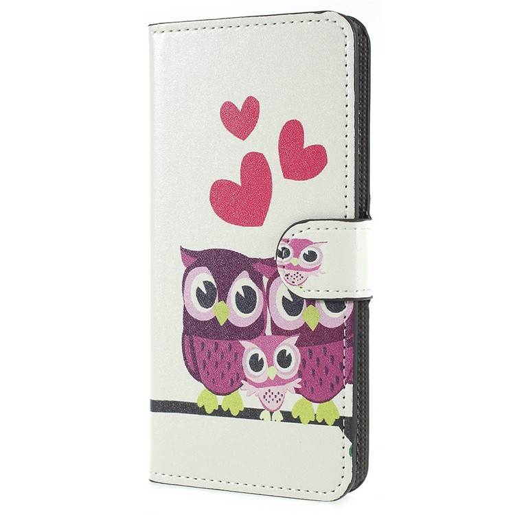 Pattern Printing Wallet Stand Leather Phone Casing for Huawei P20 - Sweet Owl Family-2
