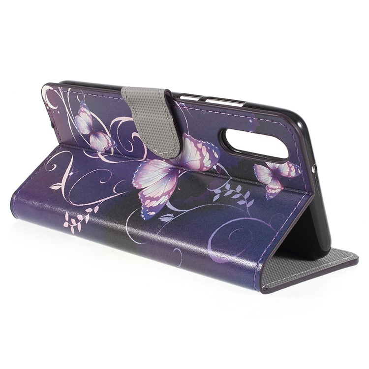 Pattern Printing PU Leather Flip Stand Cell Phone Cover for Huawei P20 - Purple Butterflies-5