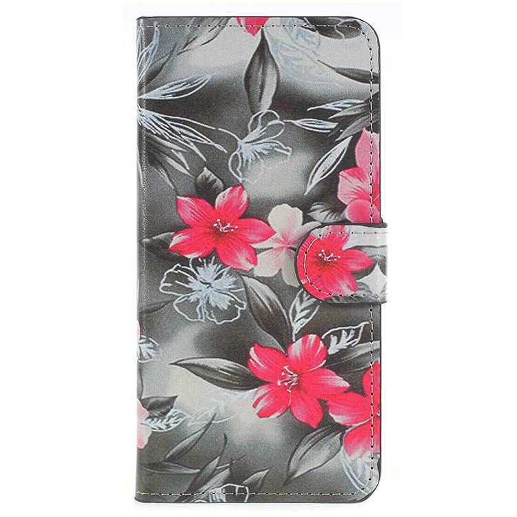 Pattern Printing PU Leather Magnetic Wallet Shell for Huawei P20 - Red Flowers-1