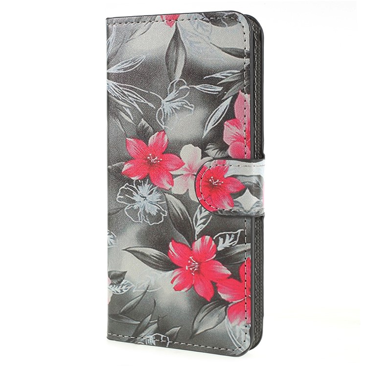 Pattern Printing PU Leather Magnetic Wallet Shell for Huawei P20 - Red Flowers-2