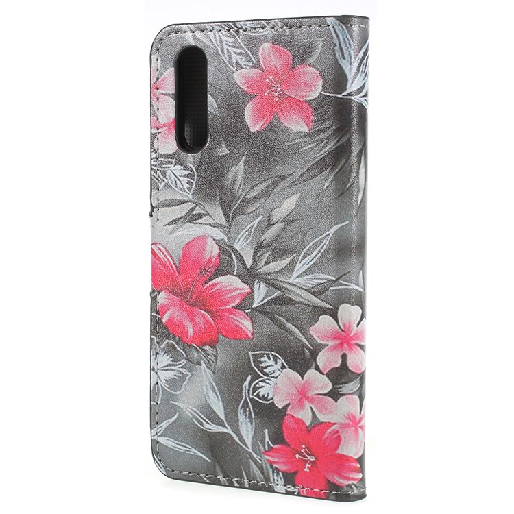Pattern Printing PU Leather Magnetic Wallet Shell for Huawei P20 - Red Flowers-3