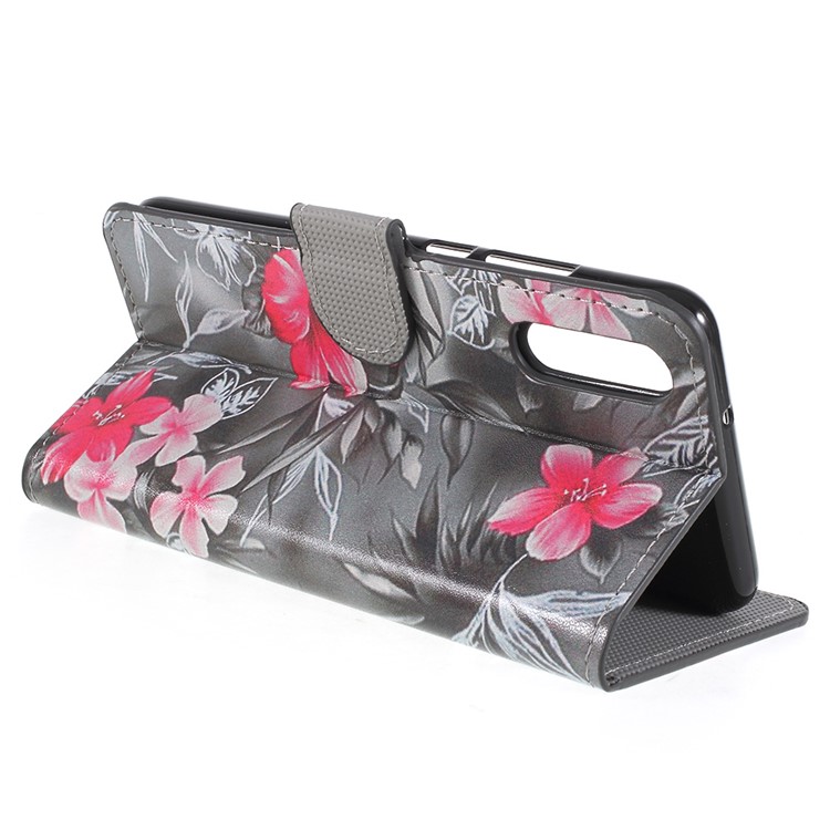 Pattern Printing PU Leather Magnetic Wallet Shell for Huawei P20 - Red Flowers-5