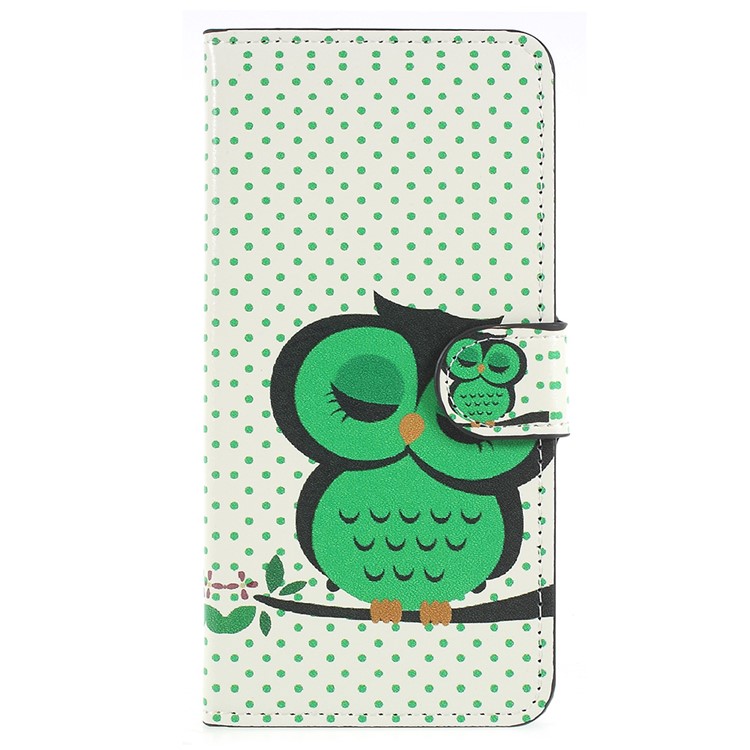 Pattern Printing PU Leather Mobile Casing with Card Holder for Huawei P20 - Sleeping Owl on the Branch-1