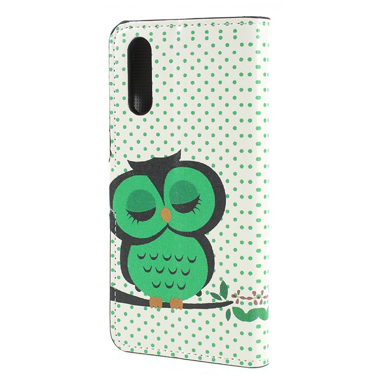 Pattern Printing PU Leather Mobile Casing with Card Holder for Huawei P20 - Sleeping Owl on the Branch-3