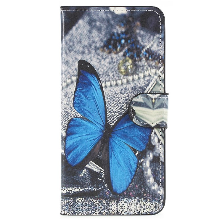 Pattern Printing Stand Wallet Leather Protection Cover Shell for Huawei P20 - Blue Butterfly-1