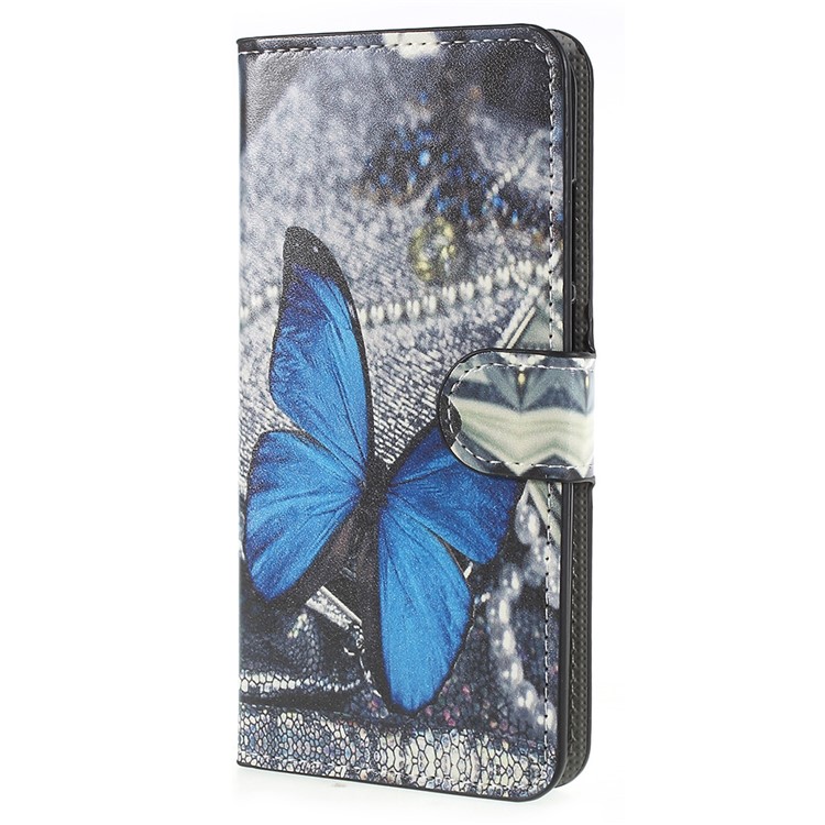 Pattern Printing Stand Wallet Leather Protection Cover Shell for Huawei P20 - Blue Butterfly-2