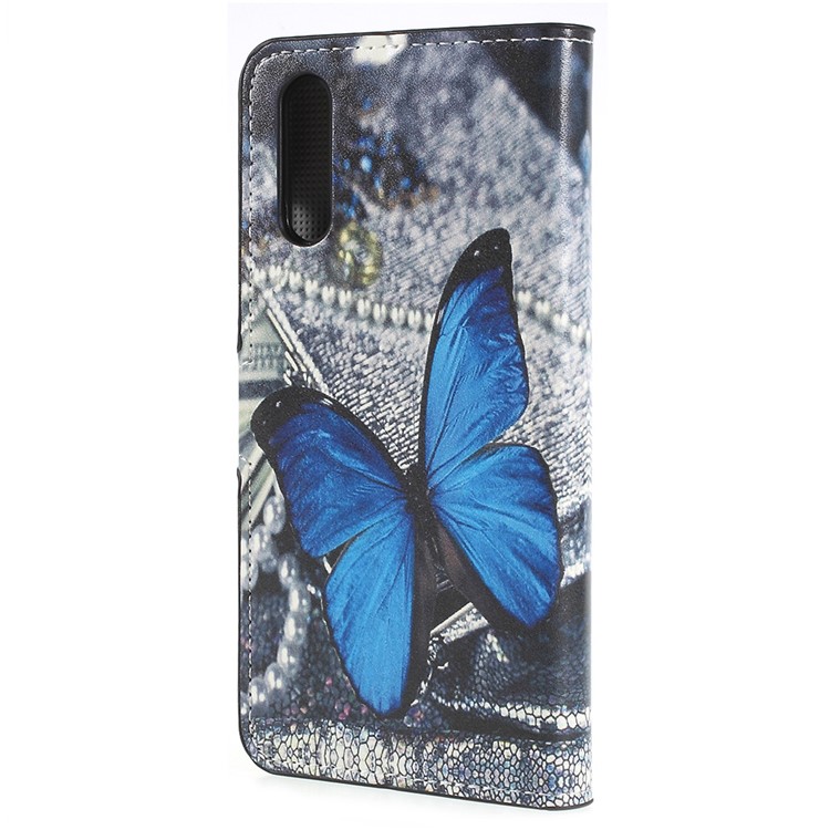 Pattern Printing Stand Wallet Leather Protection Cover Shell for Huawei P20 - Blue Butterfly-3