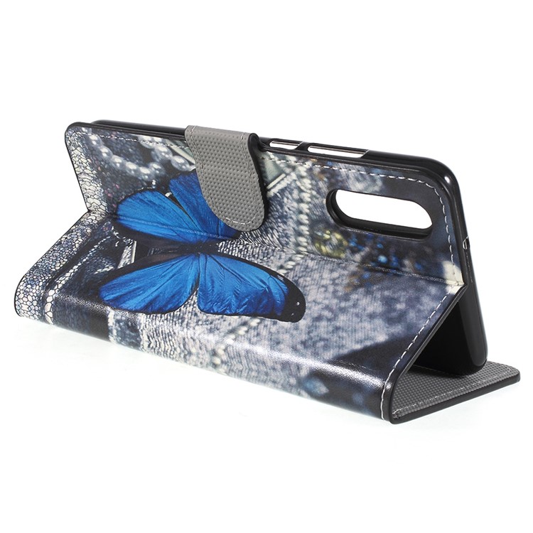 Pattern Printing Stand Wallet Leather Protection Cover Shell for Huawei P20 - Blue Butterfly-5