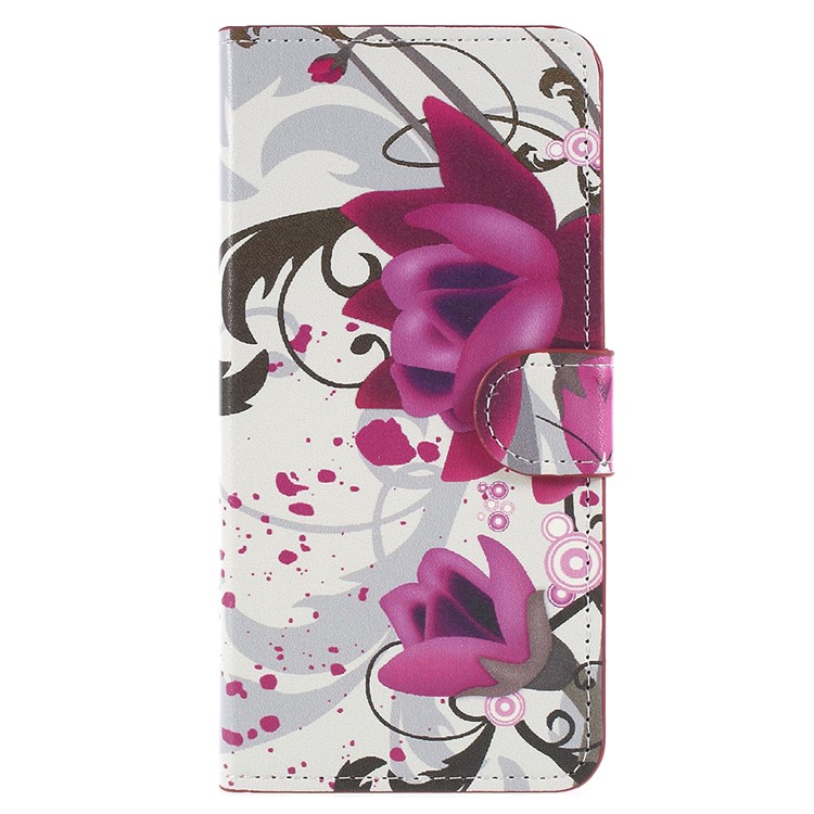 Pattern Printing Folio Flip Leather Mobile Phone Cover Shell for Huawei P20 - Kapok Flower-1