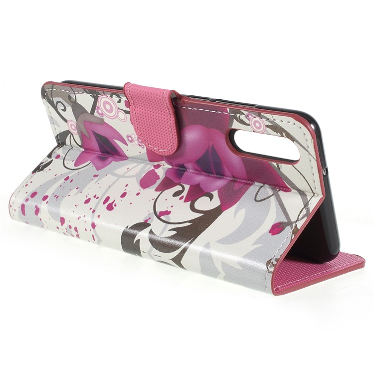 Pattern Printing Folio Flip Leather Mobile Phone Cover Shell for Huawei P20 - Kapok Flower-5