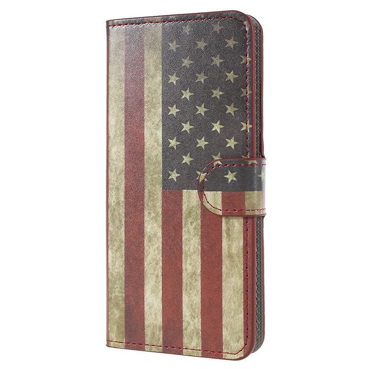 For Huawei P20 Pattern Printing Stand Wallet Leather Case Accessories Mobile - Vintage US Flag-2