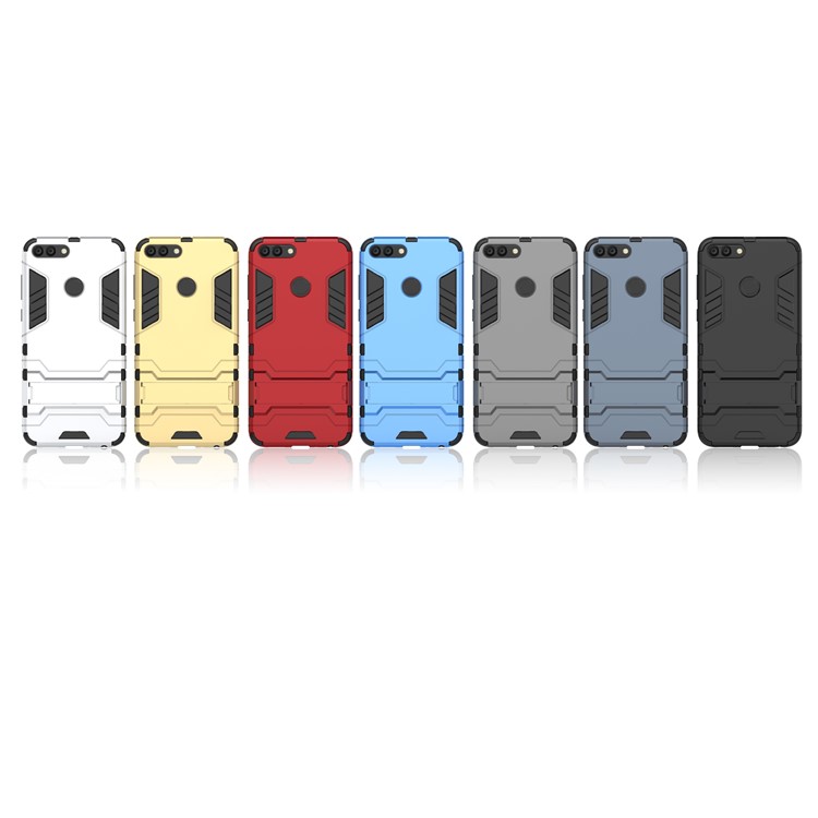 50Pcs/Set Cool Guard Plastic TPU Hybrid Case with Kickstand for Huawei P Smart / Enjoy 7S - Black-12