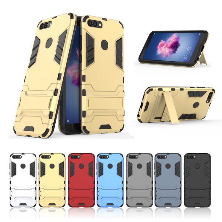50Pcs/Set Cool Guard Plastic TPU Hybrid Case with Kickstand for Huawei P Smart / Enjoy 7S - Black-13