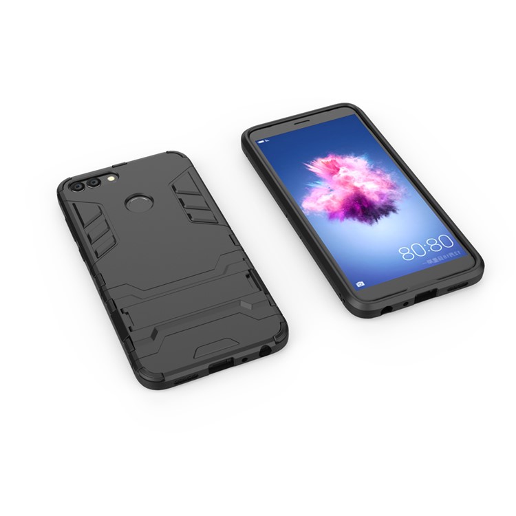 50Pcs/Set Cool Guard Plastic TPU Hybrid Case with Kickstand for Huawei P Smart / Enjoy 7S - Black-4