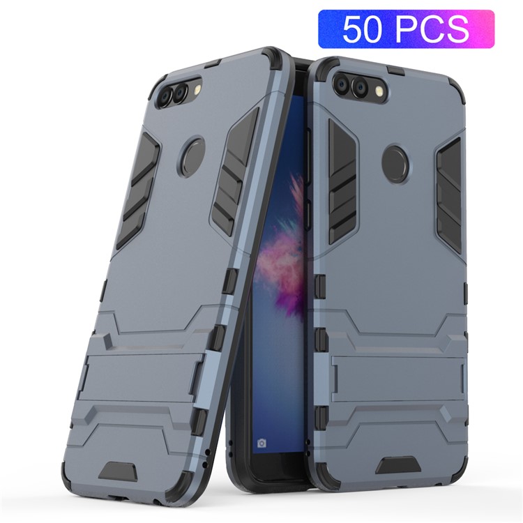 50Pcs/Set Cool Guard Plastic TPU Combo Phone Case with Kickstand for Huawei P Smart / Enjoy 7S - Dark Blue-1