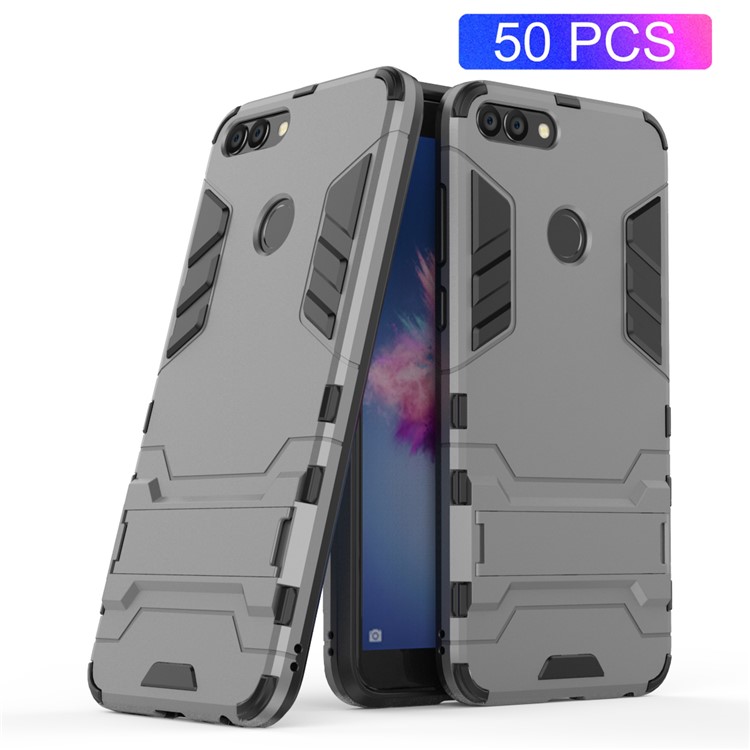 50Pcs/Set Cool Guard Kickstand Plastic TPU Mobile Casing for Huawei P Smart / Enjoy 7S - Grey-1