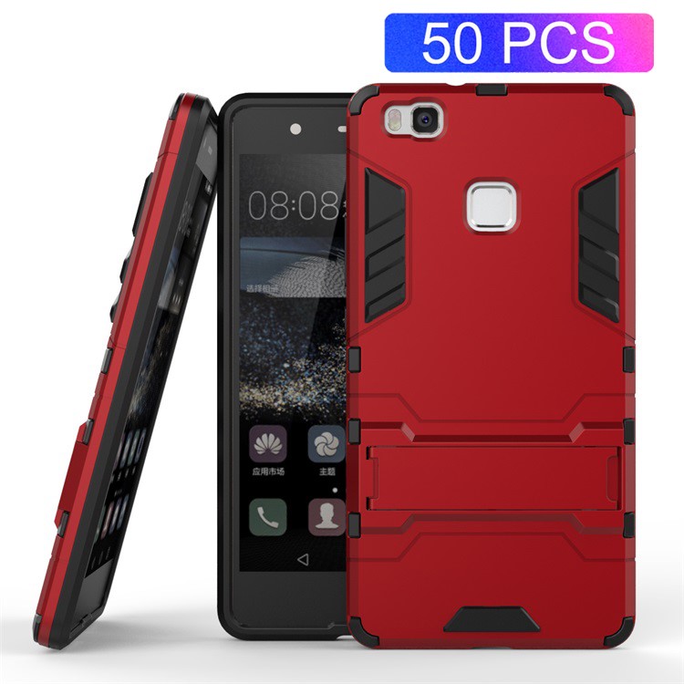 50Pcs/Set Cool Kickstand Plastic + TPU Hybrid Case for Huawei P9 Lite - Red-1