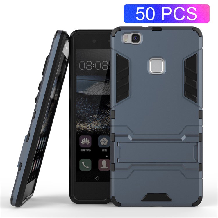 50Pcs/Set Cool Kickstand Plastic + TPU Hybrid Protective Case for Huawei P9 Lite - Dark Blue-1