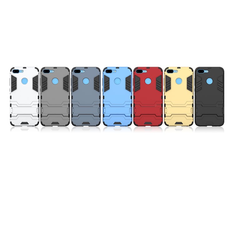 50Pcs/Set Cool Guard Plastic TPU Hybrid Mobile Phone Cover Shell with Kickstand for Huawei Honor 9 Lite / Youth Edition - Black-12