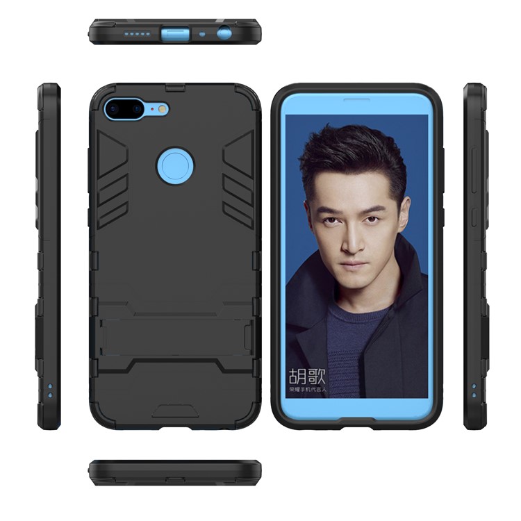 50Pcs/Set Cool Guard Plastic TPU Hybrid Mobile Phone Cover Shell with Kickstand for Huawei Honor 9 Lite / Youth Edition - Black-4