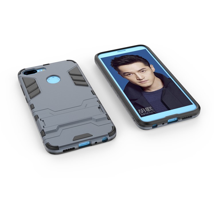 50Pcs/Set Cool Guard Plastic TPU Hybrid Mobile Case with Kickstand for Huawei Honor 9 Lite / Youth Edition - Dark Blue-3