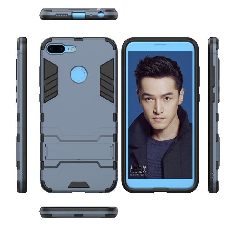 50Pcs/Set Cool Guard Plastic TPU Hybrid Mobile Case with Kickstand for Huawei Honor 9 Lite / Youth Edition - Dark Blue-4